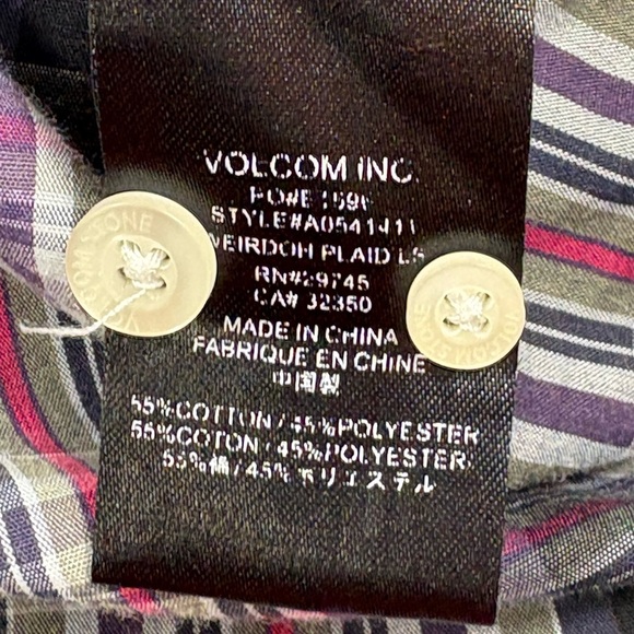 Volcom Men's Classic Fit Weirdoh Plaid II Long Sleeve Button Up Shirt | Size M - Picture 9 of 12